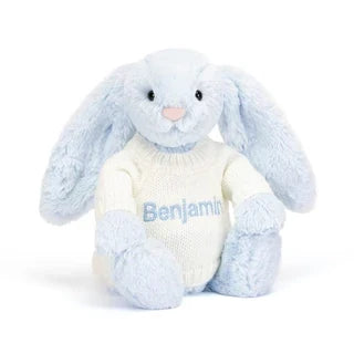 Bashful Blue Bunny with Personalized Cream Jumper