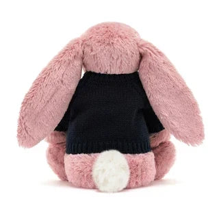 Bashful Tulip Pink Bunny with Personalized Navy Jumper