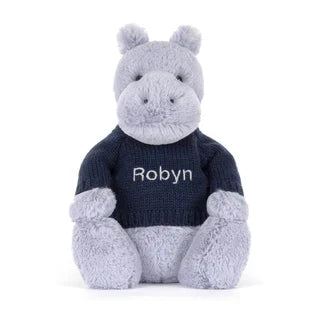 Bashful Hippo with Personalized Navy Jumper