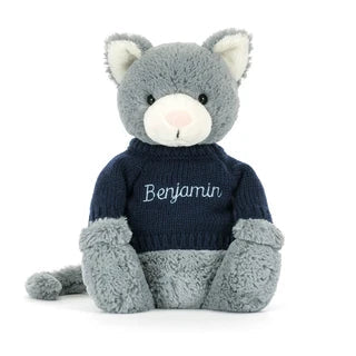 Bashful Kitten with Personalized Navy Jumper