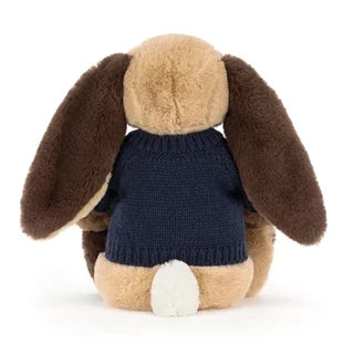 Bashful Patchwork Brown Bunny with Personalized Navy Jumper
