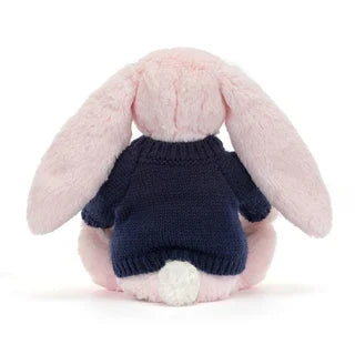 Bashful Pink Bunny with Personalized Navy Jumper
